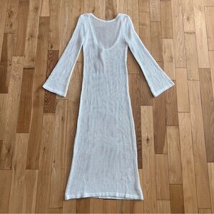 Womens Knit Maxi Dress White Ivory Bell Sleeve Beach Boho Size Small NWT